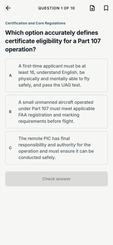 FAA Part 107 practice question screen