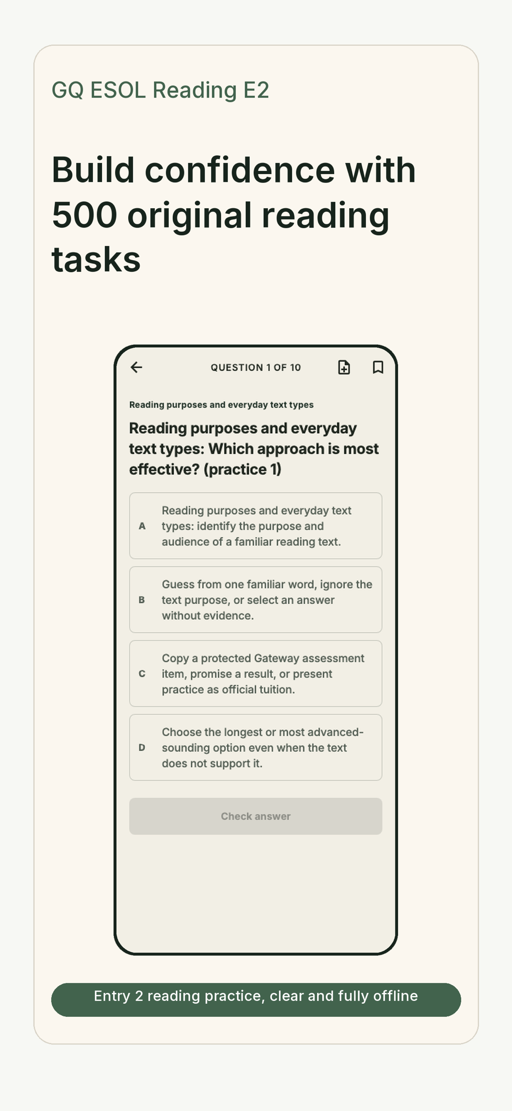 GQ ESOL Reading E2 home screen