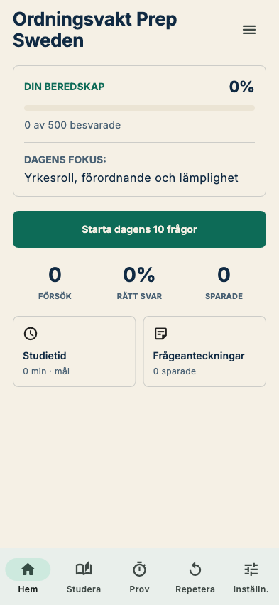 Ordningsvakt Prep Sweden home screen