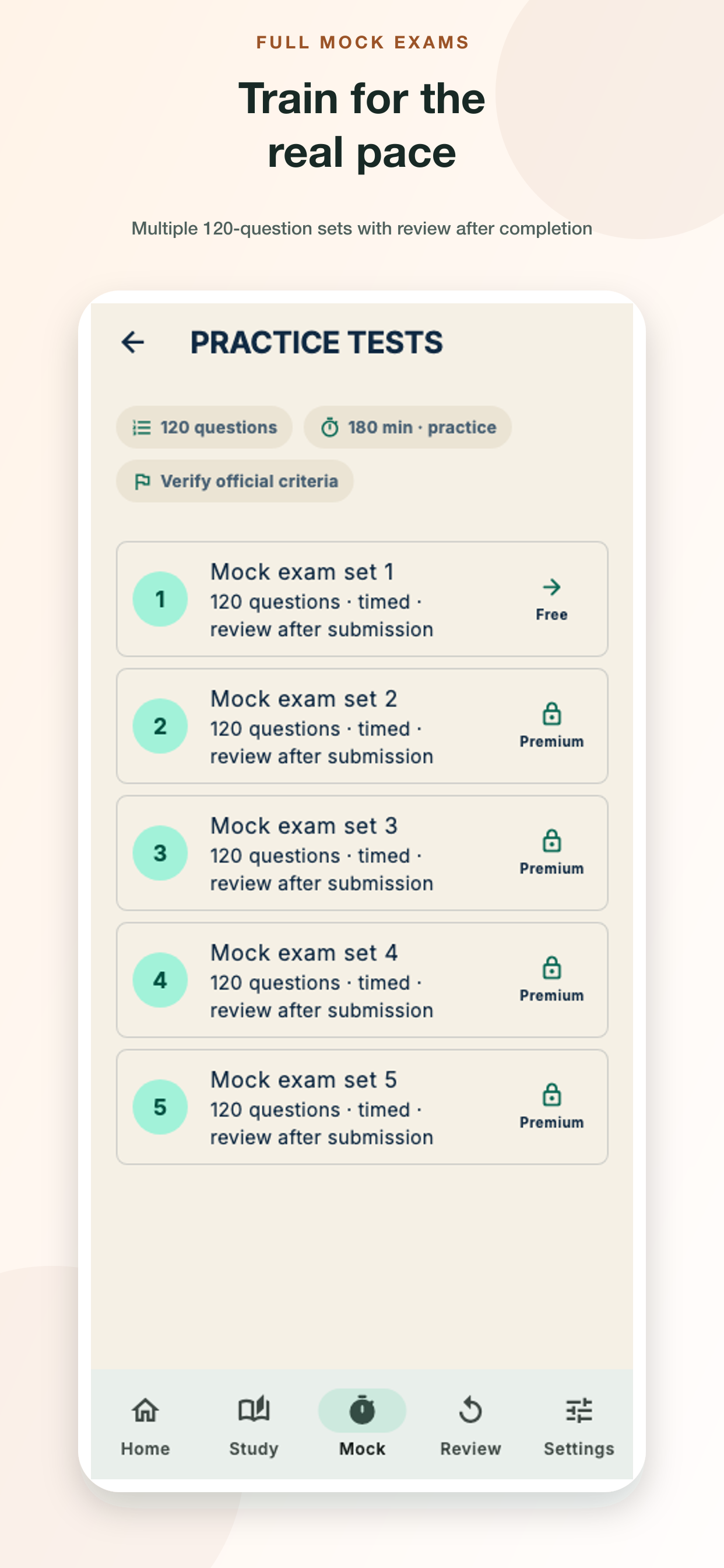 Timed mock exam screen