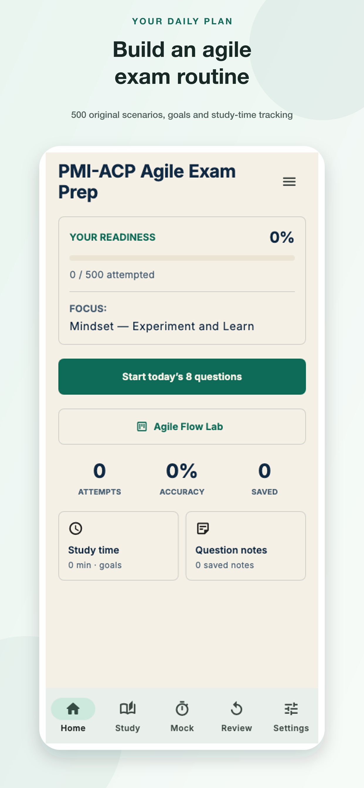 PMI-ACP Agile Exam Prep study plan screen