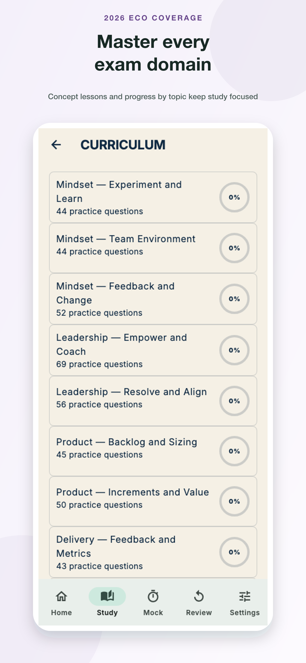 Domain mastery screen