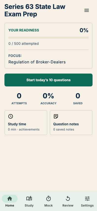 Series 63 State Law Exam Prep home screen