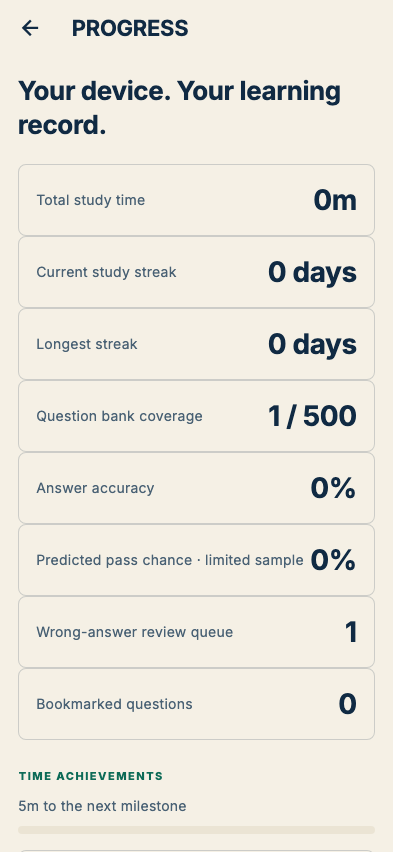 SIE learning progress screen